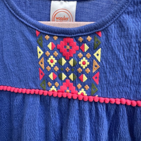 NWOT Wonder Nation 2T Girls Blue Embroidered Short Sleeve Blouse Ruffled Sleeves - Picture 2 of 5